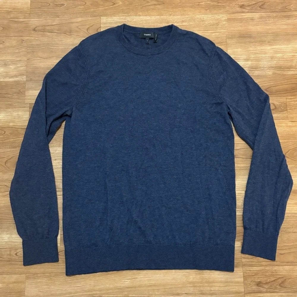 Theory Sweater Mens Large Navy Blue Wool Blend Pullover